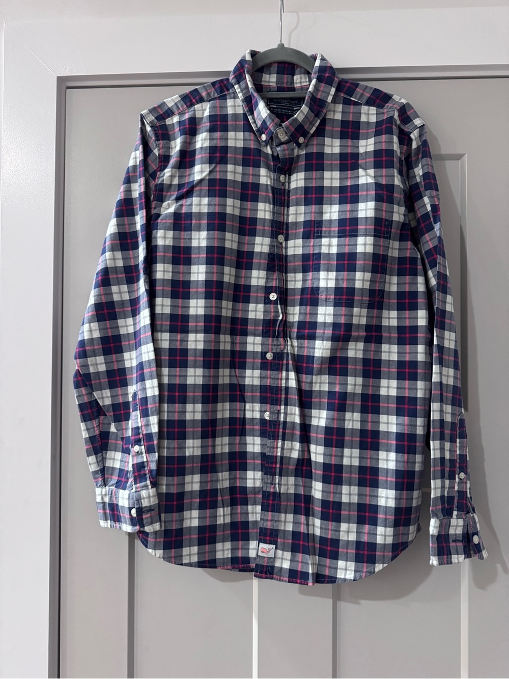 Vineyard Vines Navy, White & Pink Plaid Button-Down Shirt